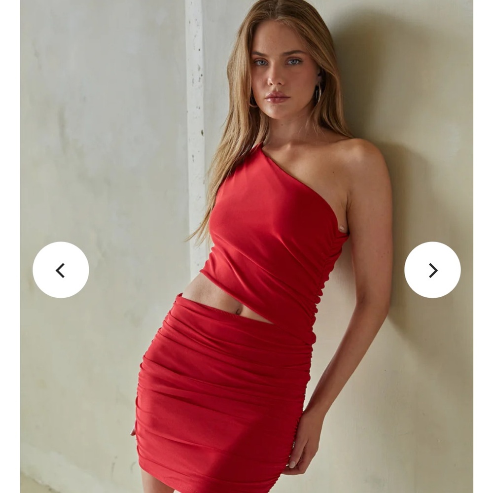 American Threads Gloria One Shoulder Mesh Cutout Mini Dress
